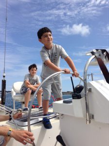 tiny captain help sail schooner Aquidneck