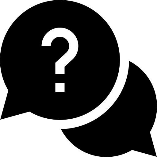 Two overlapping black speech bubbles, one featuring a white question mark in the center, evoke the sense of curiosity and conversation found on a Sightsailing adventure.